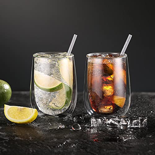 glastal 350ml*4 Glass Coffee Cups, Double Wall Transparent Glasses, Borosilicate Glass Cups for Coffee Milk Tea Latte Macchiato and More