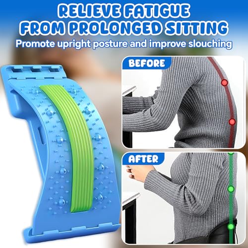 Blue Back Stretcher - Adjustable Lumbar Tool - Back Extender - Daily Stretching Board for Posture and Relaxation - Suitable for Yoga and Fitness | Tavoletta per stretching quotidiano, supporto per postura e rilassamento, adatto a yoga e fitness