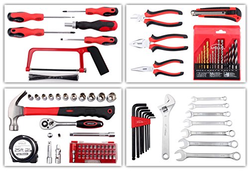 Apollo Tools DT4935 91 Piece High-Grade Chrome Vanadium Cr-v Steel General Tool Set with Sockets, Wrenches, Pliers, Hammer, Most-Reached for Repair Tools, in a Strong Aluminum Storage Case - Thumbnail 3