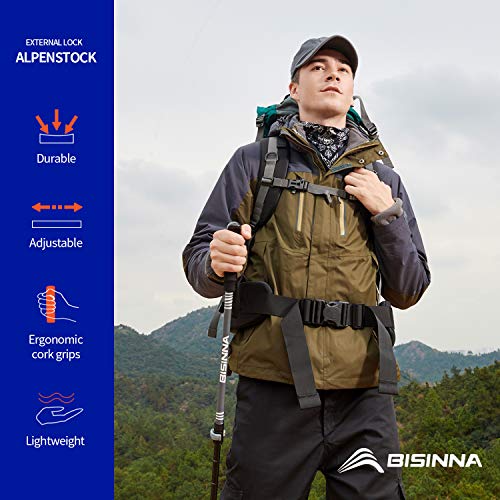 BISINNA Hiking Trekking Poles-2 Pack Adjustable Ultra Strong & Lightweight Aluminum 7075 Collapsible Hiking/Walking Sticks with EVA Grips, Quick Locks, 4 Season/All Terrain Accessories and Carry Bag