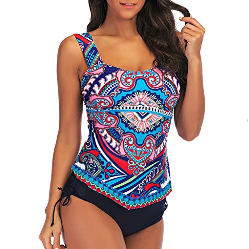 Onegirl Swimsuit for Women's Nationality Print Conservative Two Piece Swimwear Tankini Bathing Suits Blue