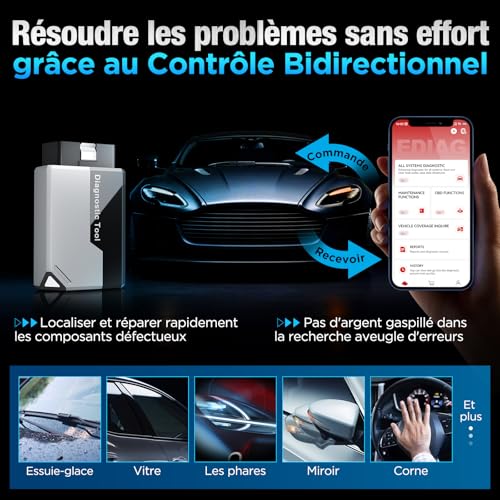 KINGBOLEN Ediag Elite OBD2 French Diagnosis, Car Diagnostic Case with Active Test, 15+ Resets, Car Diagnostic Tool for All Systems, Free Lifetime Update