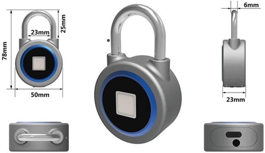 Fingerprint Padlock, Bluetooth Connection Metal Waterproof, Suitable for House Door, Suitcase, Backpack, Gym, Bike, Office, APP is Suitable for Android/iOS, Support USB Charging - - 