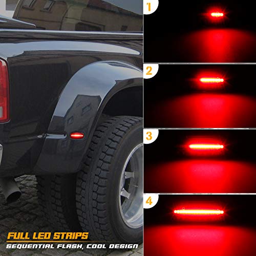 RUXIFEY Sequential LED Side Marker Lights Smoked Front Rear Sidemarkers Compatible with Dodge Ram 2500 3500 2010-2018