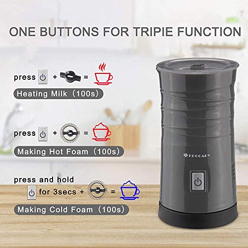 Huogary Milk Frother; Electric Milk Warmer for Coffee; Milk Steamer and Frother; Stainless Steel Non-Stick Coating Latte Foamer for Hot or Cold Milk - N8 Grey