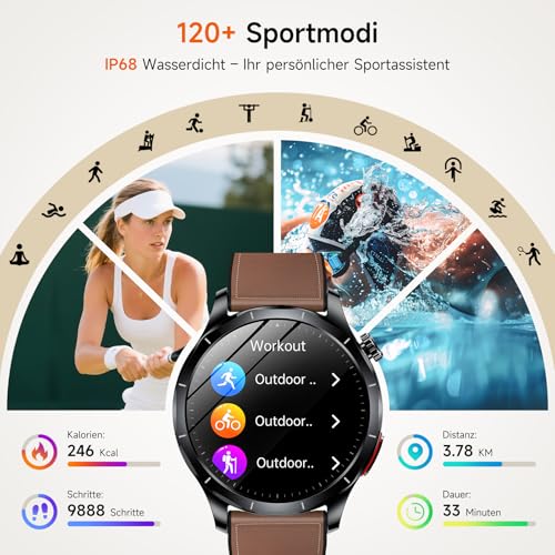 Lgnitek 2026 Men's Smartwatch with ECG/HRV/BMI/Blood Pressure Measurement/Uric Acid, 1.43 Inch AMOLED Health Watch with 24H Blood Pressure SpO2 Heart Rate Sleep Monitor SOS Emergency Call Fitness