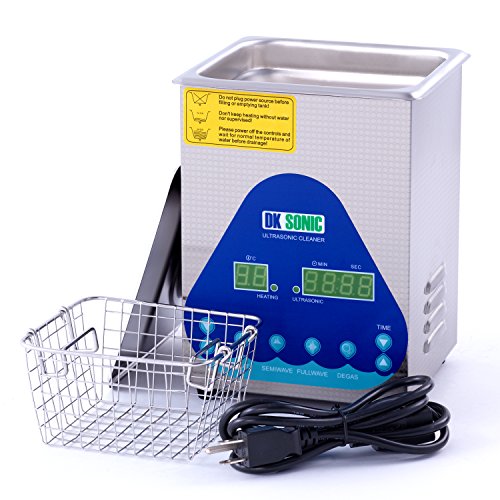 Lab Large Ultrasonic Cleaner Heated - DKSONIC 2L 60W with Basket and Digital Timer for Parts Jewelry Gun Brass Eyeglass Ring Carburetor Contact Lens Injector Glasses Record Diamond Circuit Board