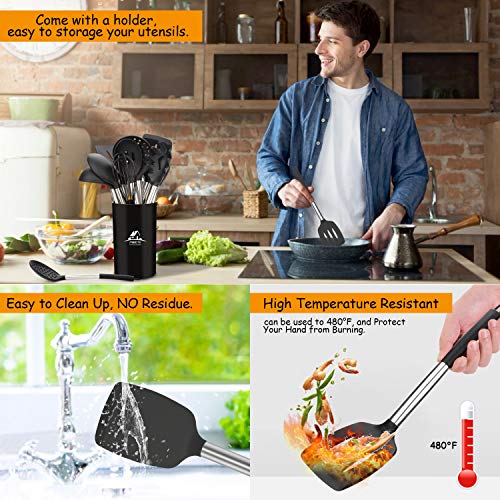 MIBOTE 15 Pcs Silicone Kitchen Utensils Set, Cooking Utensils Set with