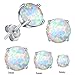 Opal Stud Earrings Set,925 Sterling Silver 3/5/7mm Round Opal Stud Earrings Plated With 18K White Gold Pack of 3