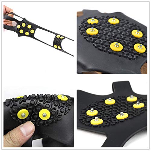 StyleZ 10-Stud Spikes Anti Slip Snow Ice Grips Over Shoe Traction Cleats Rubber Crampons Slip-on Stretch Footwear (M)
