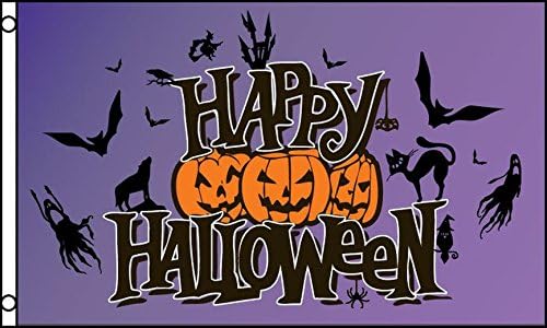 AZ FLAG, Happy Halloween Purple Flag, 3x5 Ft, 100D Polyester Halloween Party Banner with Two Metal Grommets, Fade Resistant