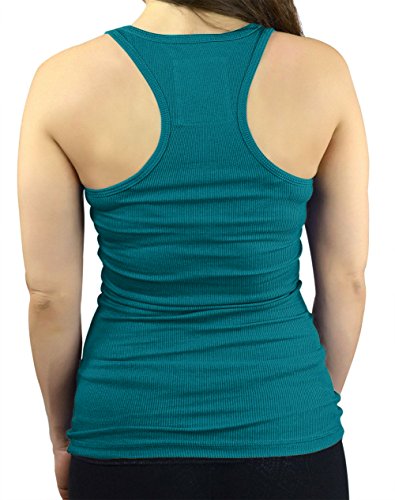 Belle Donne - Junior's Tank Top Skinny Racerback Rib Tanktop Regular Plus Size - Jade/Small