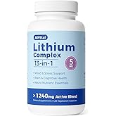 AiVital™ Lithium Orotate 5mg, 13-in-1 Lithium Supplement with Magnesium Glycinate, L-theanine & DHA for Daily Balance, Focus & Clarity, Low-Dose Formula, Non-GMO, Gluten Free, Vegan, 120 Capsules