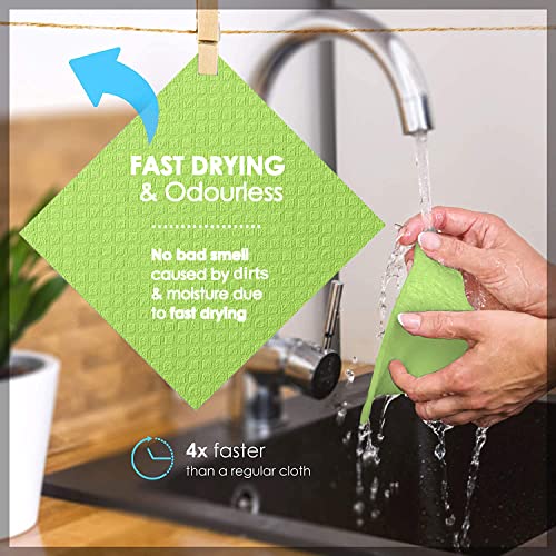 Swedish Dishcloths Cellulose Sponge Cloths for Kitchen, 10 Pack of Eco