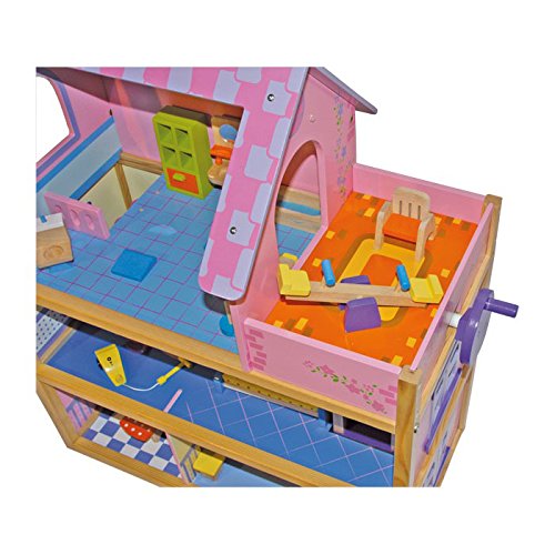 small foot 1535 Puppenhaus "Rosa" aus Holz, mit 3 Etagen, Wendeltreppe, Fahrstuhl und 23 Puppenmöbeln, ab 3 Jahren – Bild 8