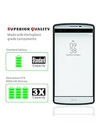 Carcasa zerolemon para LG V10 Batería extendida, zerolemon Batería Tricell LG V10 9000 mAh con TPU suave Funda de protección de borde completo   Negro