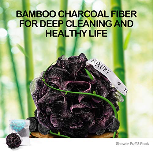 Fuxury 4 pcs Bath Sponges Shower Loofah Swirls Color Set, 3 pcs 75g Mesh Pouf + 1 pcs 20g for Baby or Face Washing