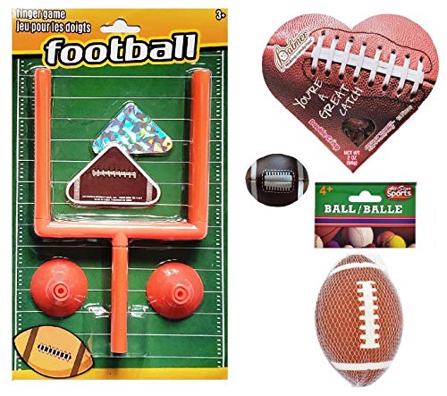 Football Themed Valentine Candy and Gift Set for Children | 2-oz. Box of 12 Foil-Wrapped Chocolates, All Star Foam Football and Hacky Sack, and Finger Tabletop Game