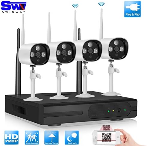 4CH 720P Wireless Home Surveillance Security Camera System,4pcs 1.0MP WIFI Bullet IP Cameras,Support Motion Detection Alarm and Remote View by ISO or Android App,No Hard Drive