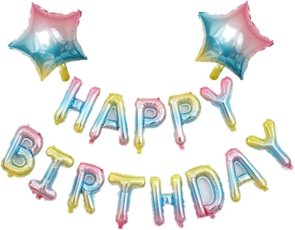 Rainbow Happy Birthday Balloon Banners, Alphabet Balloons Banner for Girls Boys Birthday Party Decoration Women Teen Girls