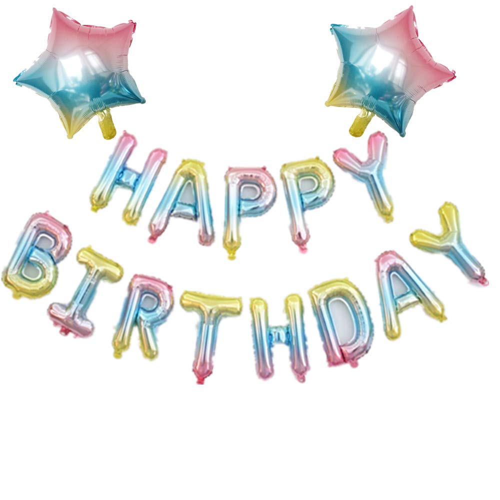 Rainbow Happy Birthday Balloon Banners, Alphabet Balloons Banner for Girls Boys Birthday Party Decoration Women Teen Girls