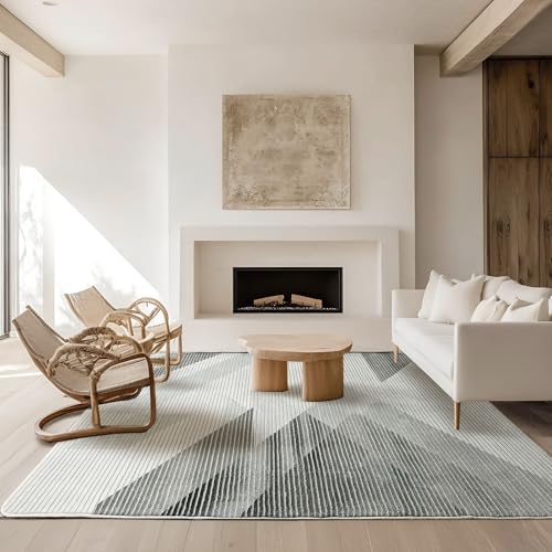 ASIinnsy Living Room Rugs Modern Abstract Rug Short Hair Large Soft Non-Slip Bedroom Rugs for Living Room Bedroom (White Grey Geometric, 200 x 300 cm)