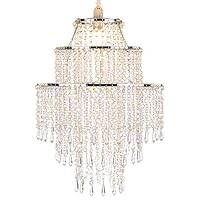 Waneway Large 3 Tiers Beads Pendant Shade, Ceiling Chandelier Lampshade with Acrylic Jewel Droplets, Beaded Lampshade with Chrome Frame and Sparkling Beads, Diameter 12.6 inches, Clear