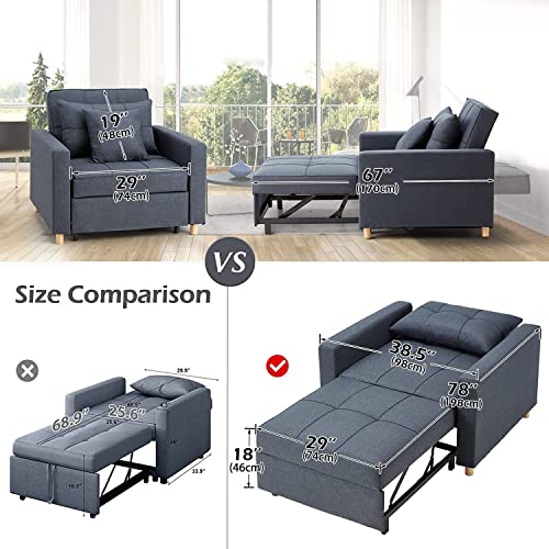 YODOLLA 3in1 Sofa Bed Chair, Single Sleeper Chair Bed with Adjust