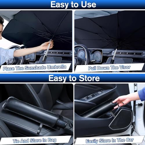 Car Windshield Sun Shade Umbrella, Windshield Sun Shade Cover, UV Block Heat Insulation Portable Full Cover Sun Shade, Foldable Sunshades for Car Truck SUV (55.12" * 31.5")