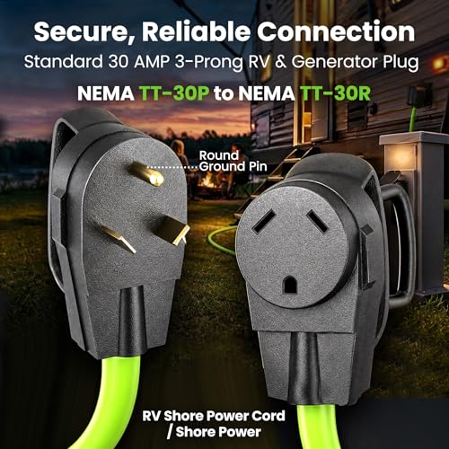 GEARit 30 Amp RV Extension Cord 100 Ft, 10/3 STW 30Amp RV Power Cord 125V 3750W NEMA TT-30P to TT-30R, 3 Prong Waterproof Heavy Duty for Camper Travel Trailer