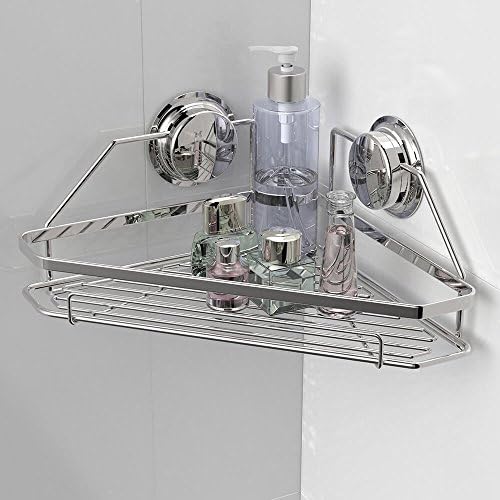 Garbath Suction Cup Wall Mount Corner Shower Shelf Stainless Steel Shower Basket Bathroom Shower Organizer Rust Proof Bath Storage Corner Basket