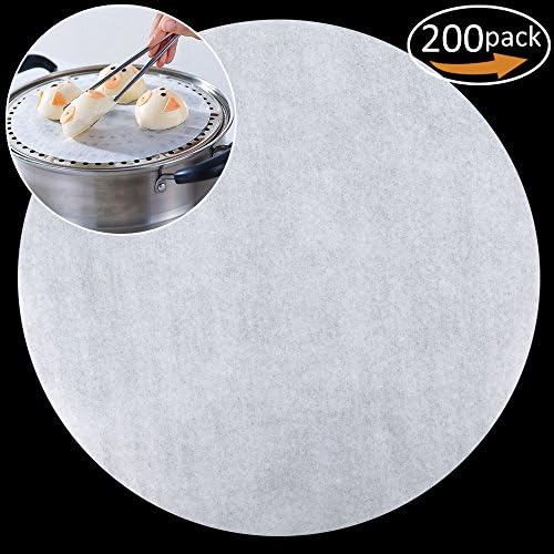 200pcs Non-Hole Round Perforated Parchment Round Bamboo Steamer Paper Liners ,Baking Paper Liners for Round Cake Pans Circle ,diameter 9 inch
