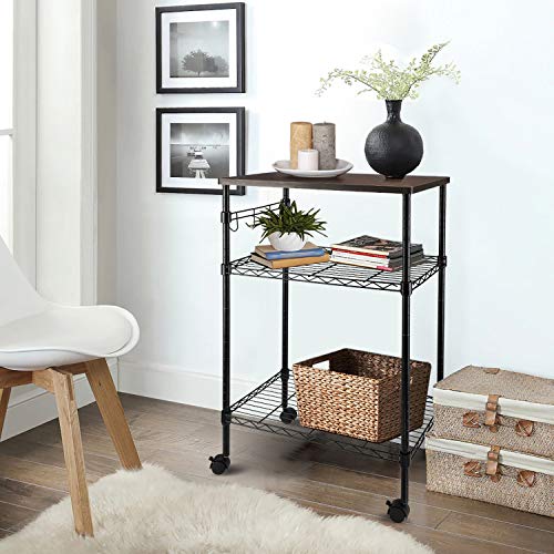 alvorog 3-Tier Rolling Kitchen Cart, Microwave Storage Rack Utility Service Cart with Adjustable Mesh Shelves Bakers Rack for Living Room, Bedroom and Office - Thumbnail 4