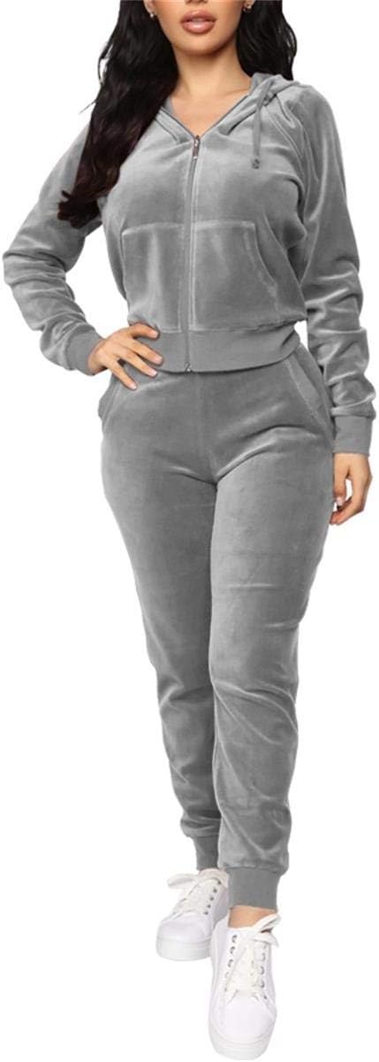 Jogging Suits for Women - Velvet 2 Piece Zipper Hoodie Sweatshirt & Long Pants Casual Tracksuits Sets