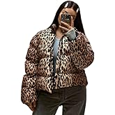 LAPUNIOT Womens Leopard Jacket Quilted Lightweight Jackets Zip Up Short Puffer Jacket Winter Warm Cheetah Print Coat
