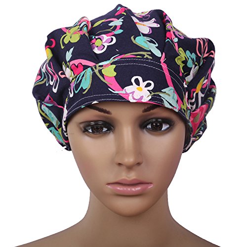 JoyRing 4 Pack Adjustable Surgical Scrub Cap Medical Doctor Bouffant Hats with Sweatband and Free Cotton Mask