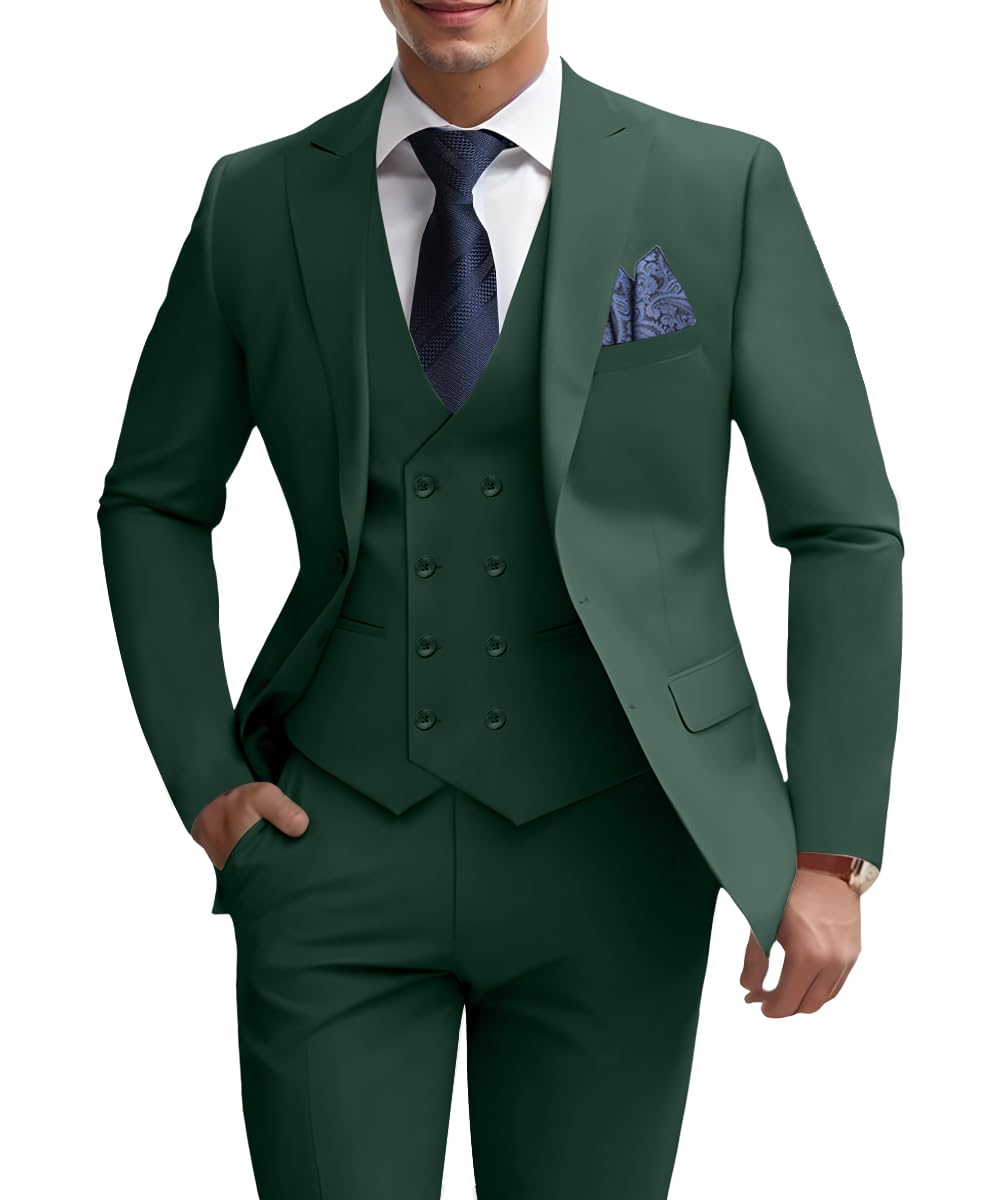 Men's Green Party Homcoming Suits Solid Blazer Vest