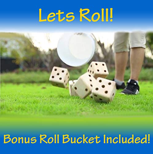 GetMovin-Sports-Giant-Wooden-Playing-Dice-Set-with-Roll-Bucket-and-Scorecard-Outdoor-Lawn-Yard-Game-Includes-6-Dice-Dry-Erase-Scorecard-WMarker-Roll-Bucket-Carrying-Bag-35-Dice