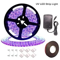 UV/Ultraviolet Black Lights LED Strip 300 LEDs 16.4Ft/5M 3528 Non-Waterproof Flexible Backlights Purple Light, for Indoor Party, Body Paint, Wedding, Work with DC12V Power Supply(Included)
