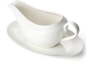Gravy Boat with Saucer, 14oz Ceramic Gravy Bowl Sauce Boat with Tray for Broth, Salad Dressings, Cream, Milk and Black Pepper