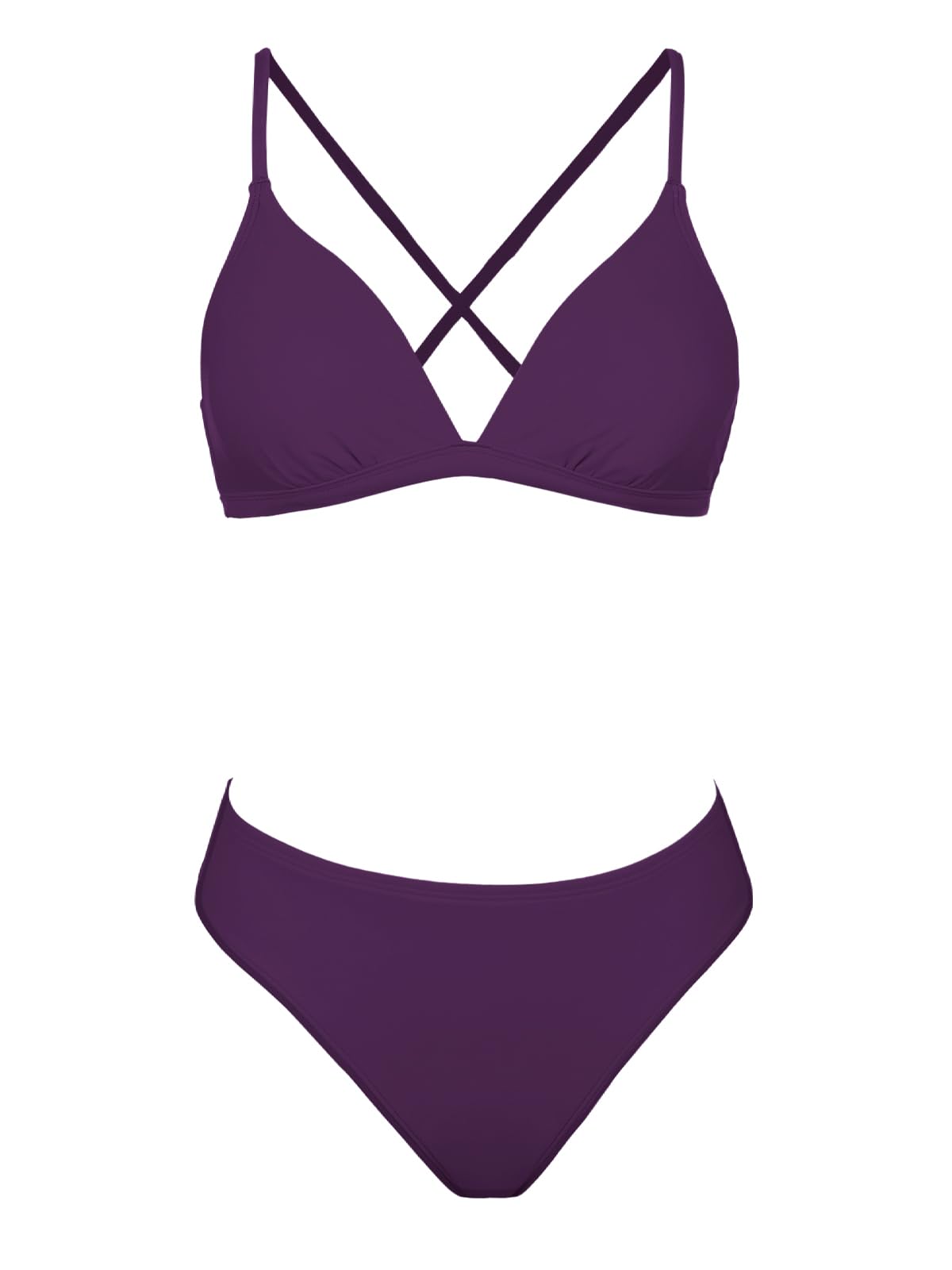 CUPSHE Bikini Set for Women Two Piece Swimsuits V Neck Low Rise Crisscross Back Self Tie Spaghetti Straps,M Grape Purple - Image 4