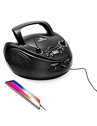 Memorex Boombox portátil de carga superior con radio AM FM y entrada de línea de 0.138 in