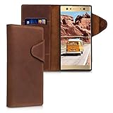 kalibri Wallet Case for Sony Xperia XA2 Ultra - Genuine Leather Book Style Protective Cover with Card Slot - Brown