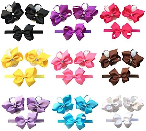 Lovinglove Baby Girls Headbands and Barefoot Sandals Set,Baby Flower Bracelet (xf01-9pcs)
