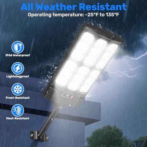 BlueYu Outdoor LED Solar Street Light, 800 W 6500 K IP66 Waterproof Street Light with Motion Sensor and Remote Control, Outdoor Garden Lights for Roads, Patios, Garages (4 Units)
