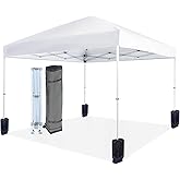 Amazon Basics Outdoor Pop Up 10 x 10 Canopy Tent for Events, Portable with Easy Setup, Sun Shelter, Includes Wheeled Carry Bag, 8 Pegs, 4 Ropes, 4 Weighted Bags, White