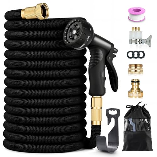 Tubo Acqua Giardino Estensibile 45 Metri, Canna Acqua Giardino con Pistola 10 Modalità, Connettori in Ottone 1/2"-3/4", 4 Strati di Lattice Antifuga, Tubo da Giardino