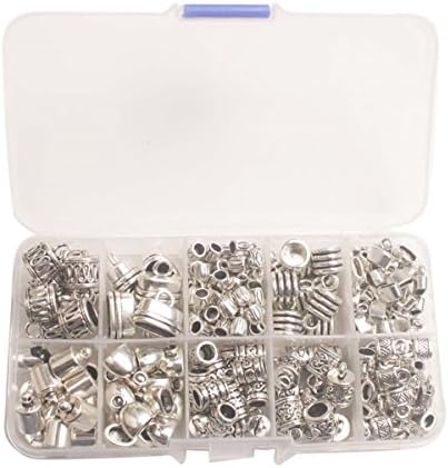 ChangJin One Box of 245PCS of Antiqued Silver Metal Clasp Bead Caps Cord End W/Container (CJ95869-CordEnd-245PCS)