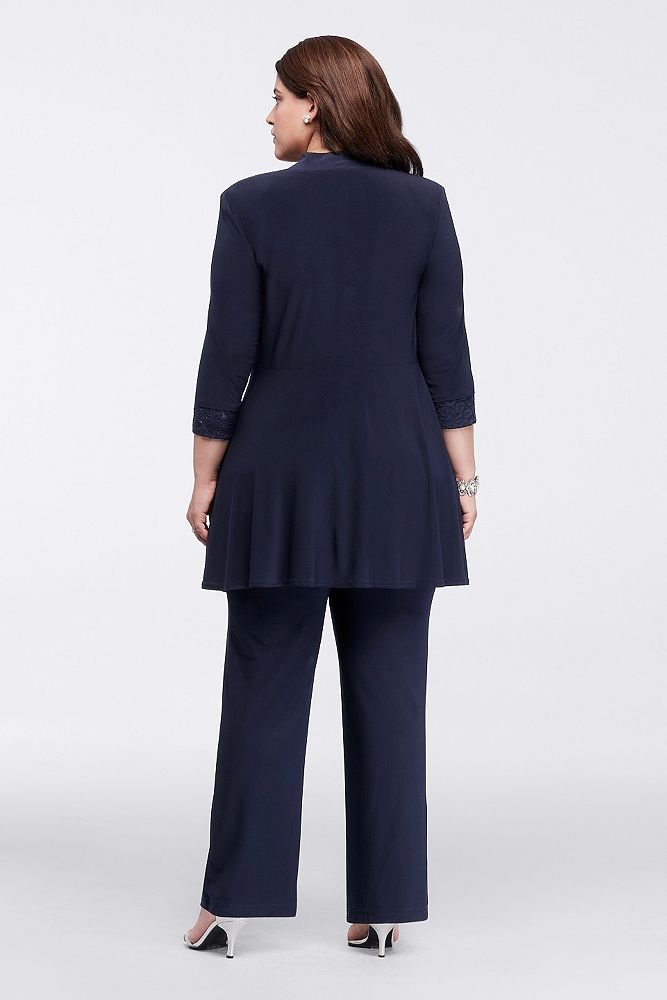 mock two piece lace and jersey pant suit