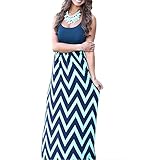 Women's Chevron Stripe Tank Top Casual Maxi Long Dress (Medium, Navy Blue)